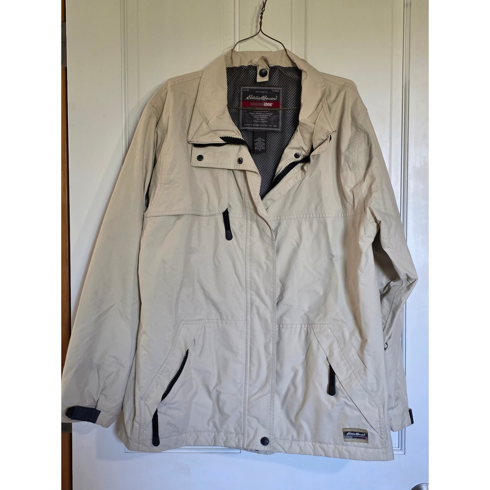Eddie Bauer WeatherEdge Jacket Mens Medium Tan Beige Weatherproof Outdoor Coat